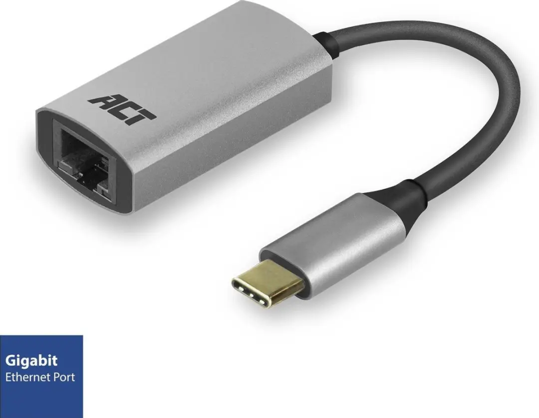 ACT AC7080 USB-C naar Gigabit Ethernet Adapter - Grijs