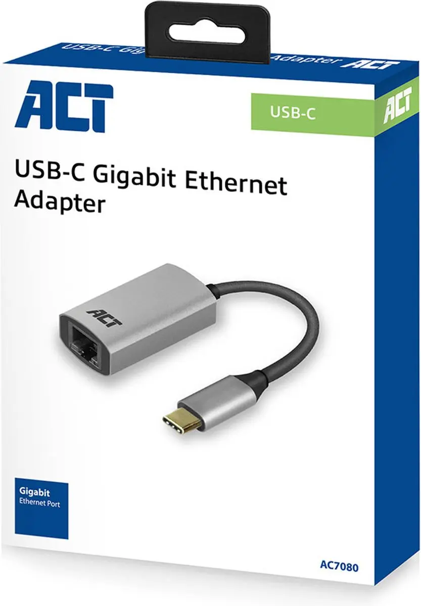 ACT AC7080 USB-C naar Gigabit Ethernet Adapter - Grijs