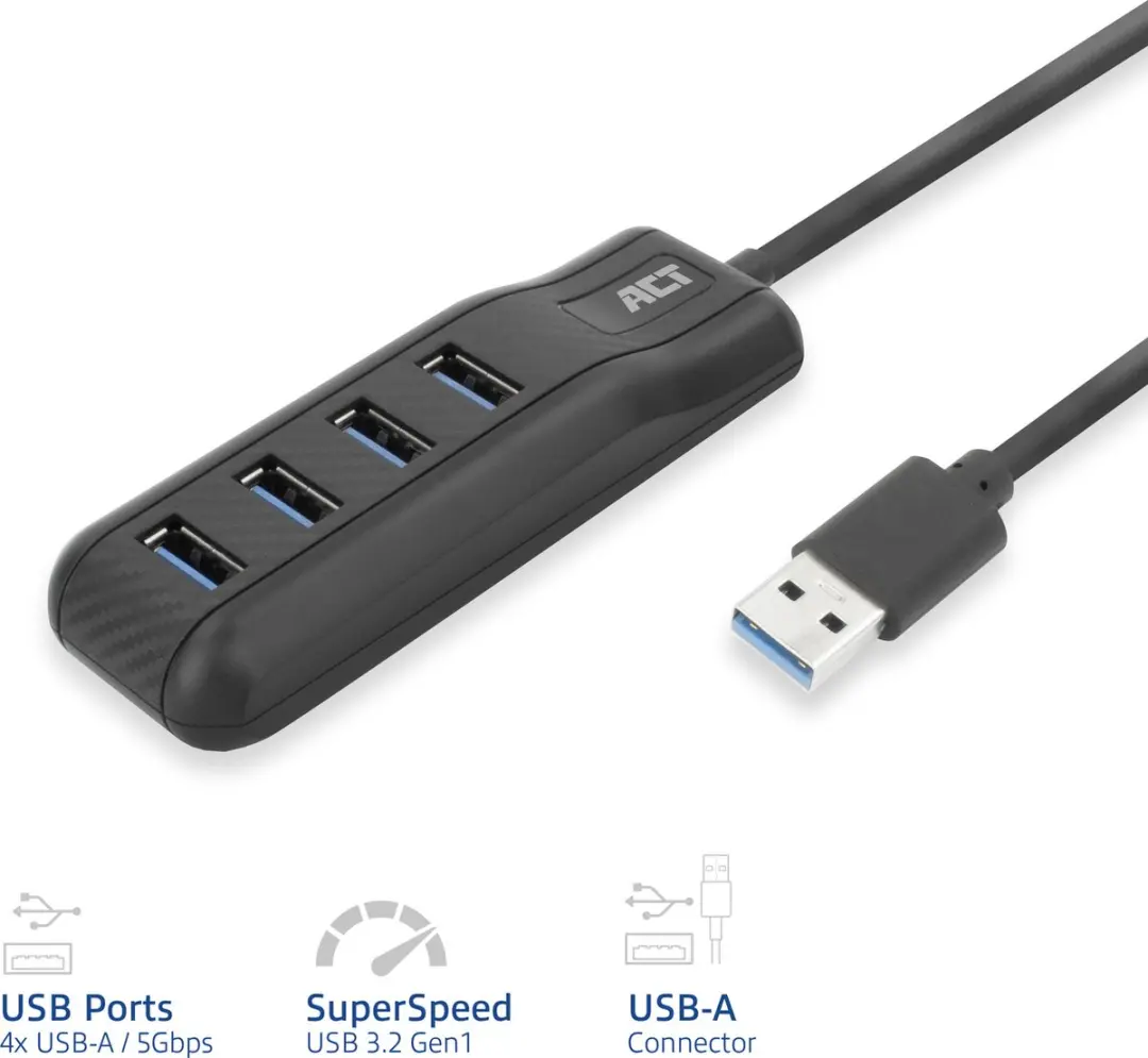 ACT AC6320 USB 3.0 Hub - 4 Poorten Zwart