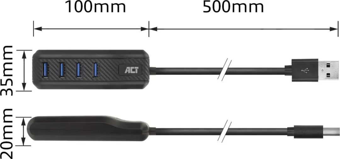 ACT AC6320 USB 3.0 Hub - 4 Poorten Zwart