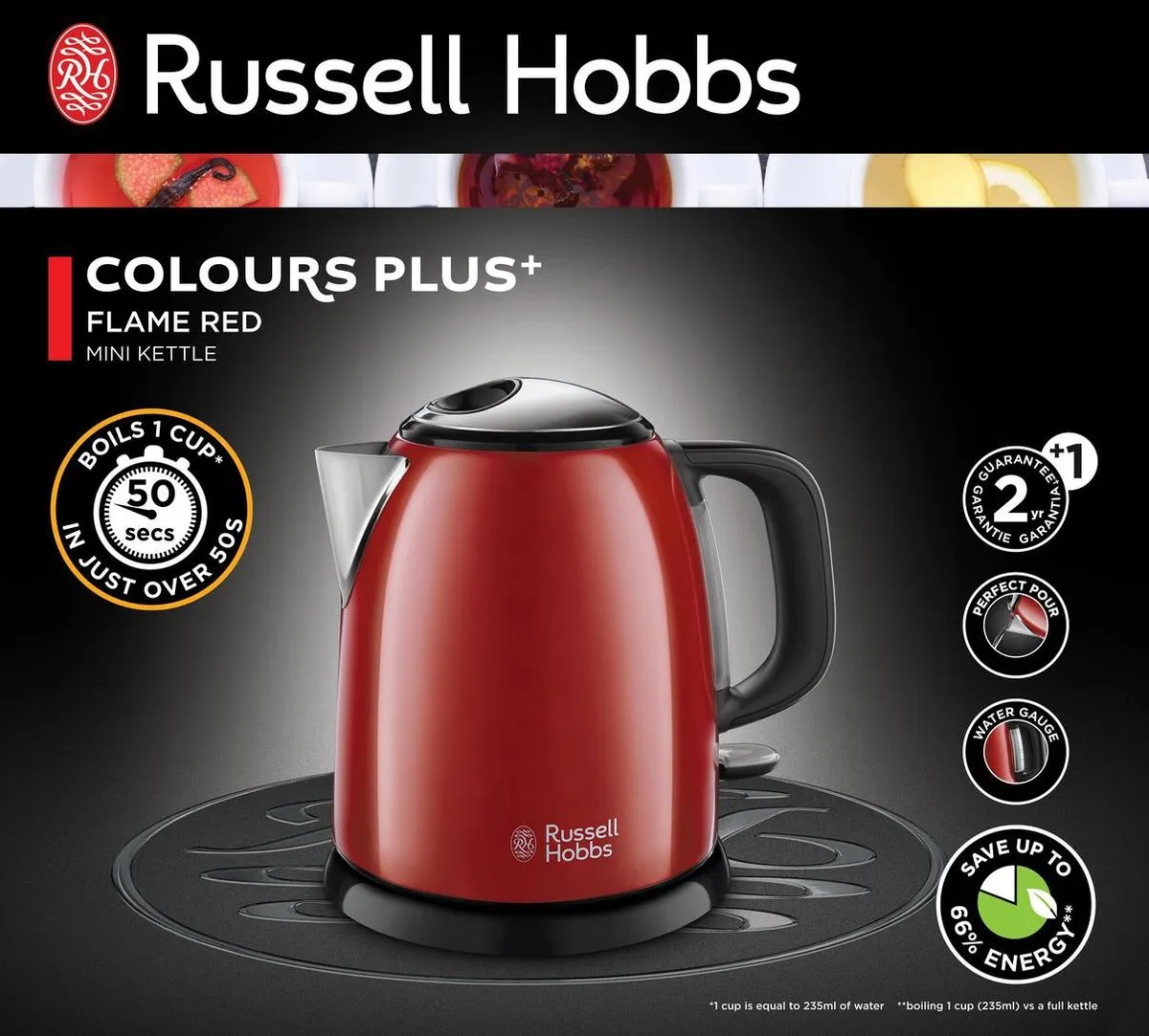 Russell Hobbs 24992-70 Mini Waterkoker 1L - 2400W - Rood