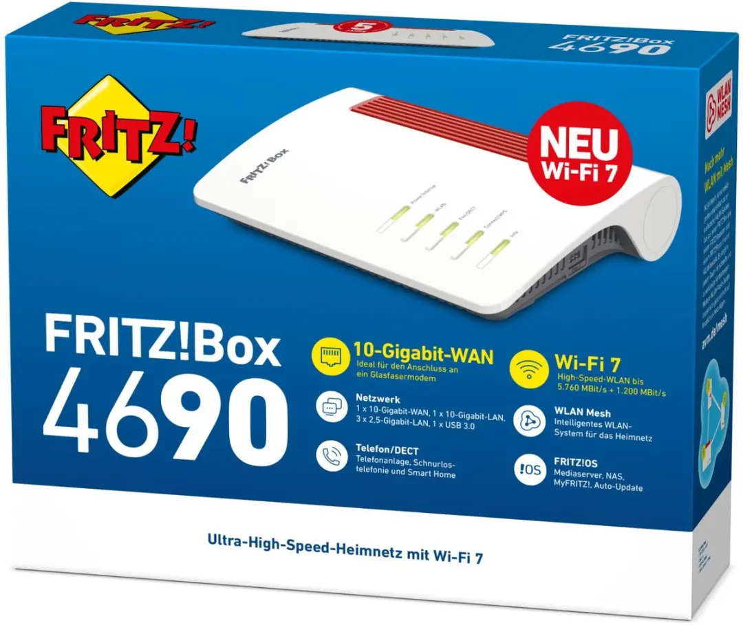 FRITZ! Box 4690 Router - 4x Gigabit LAN, 1x WAN, USB 3.0 - Rood/Wit