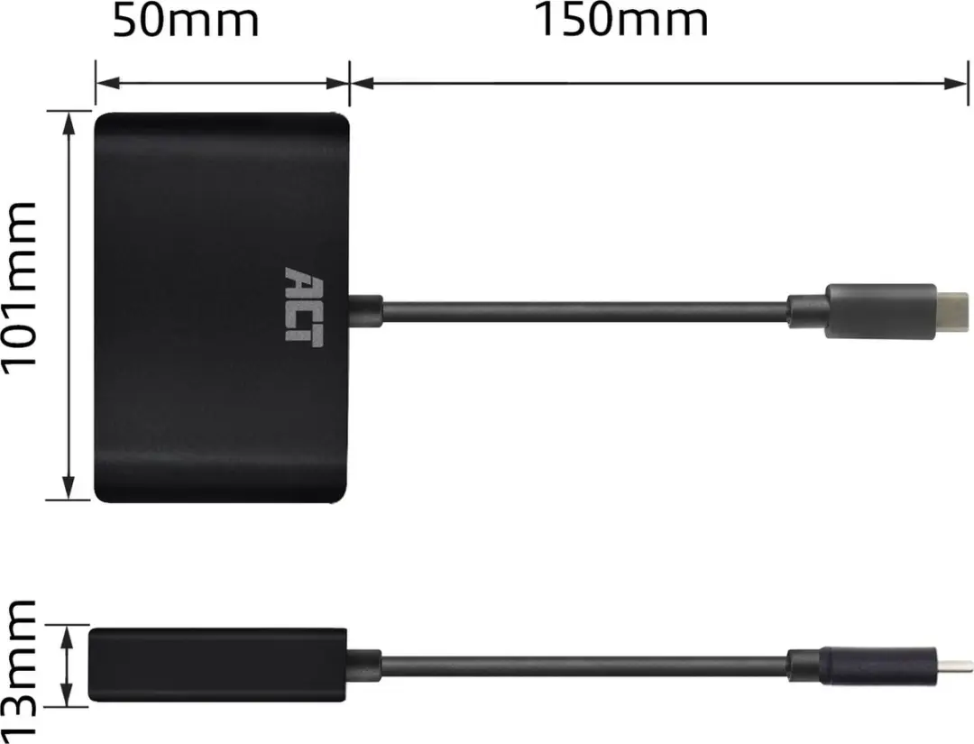 ACT USB-C Multi Dock AC7330 - 4K HDMI/VGA - Ethernet - USB-A - Zwart