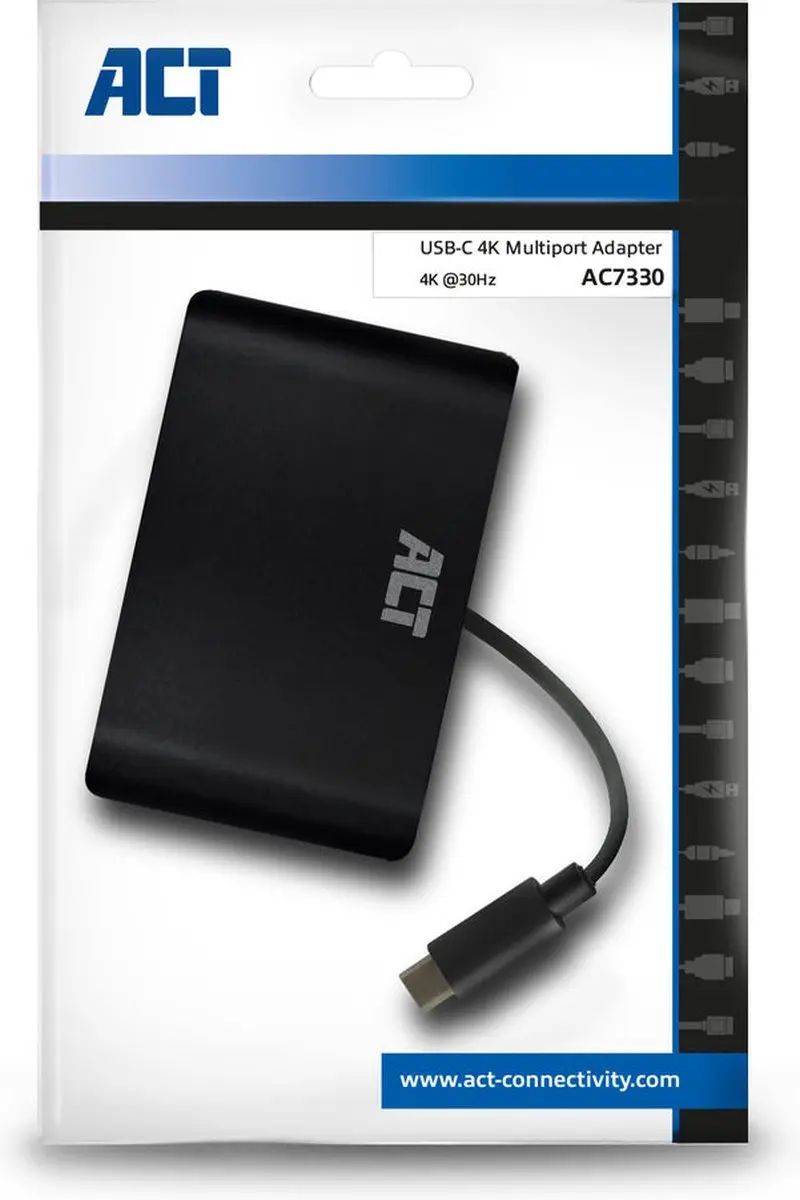 ACT USB-C Multi Dock AC7330 - 4K HDMI/VGA - Ethernet - USB-A - Zwart