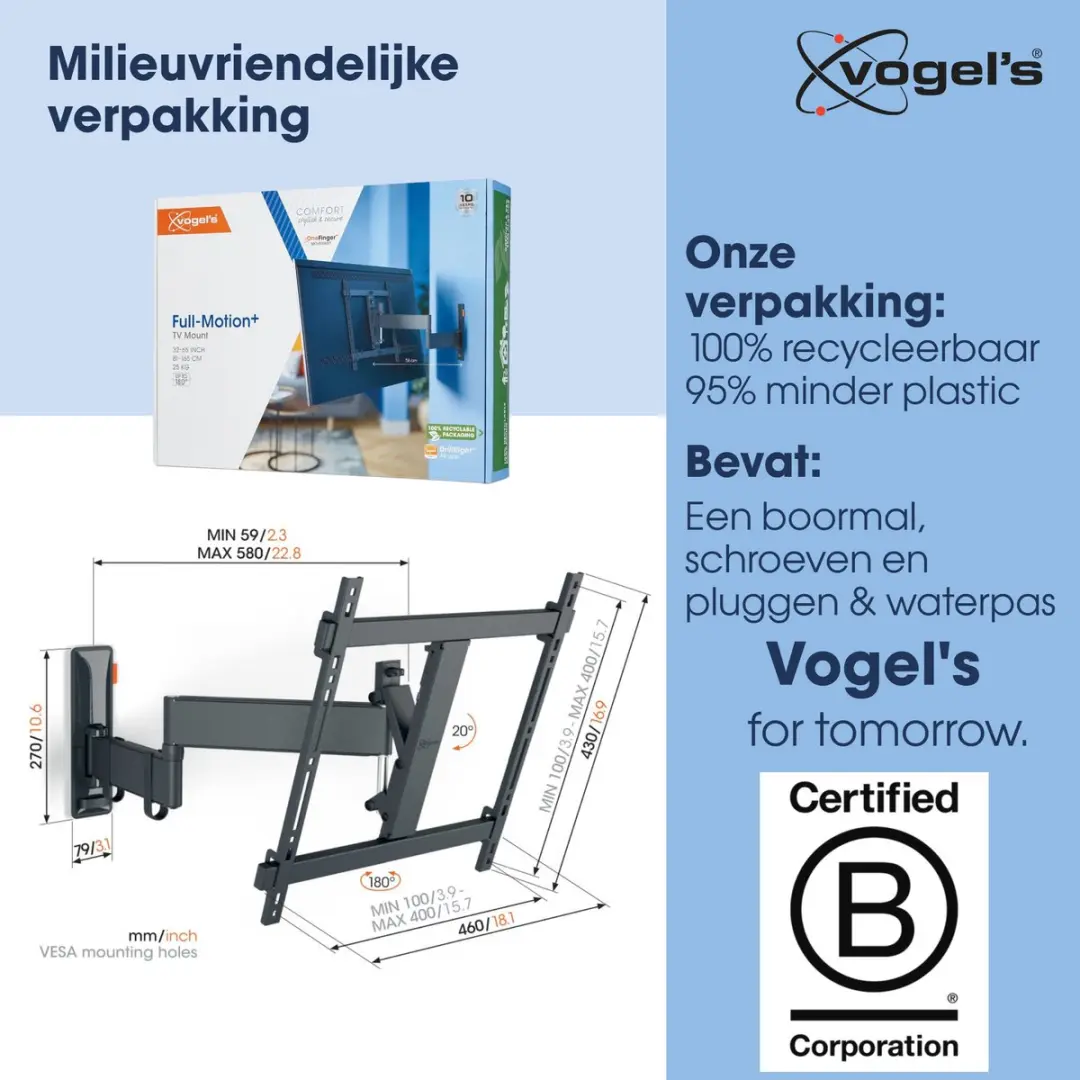 Vogel's COMFORT TVM 3445 TV-Beugel 32-65" - 25kg - VESA 400x400 - Zwart