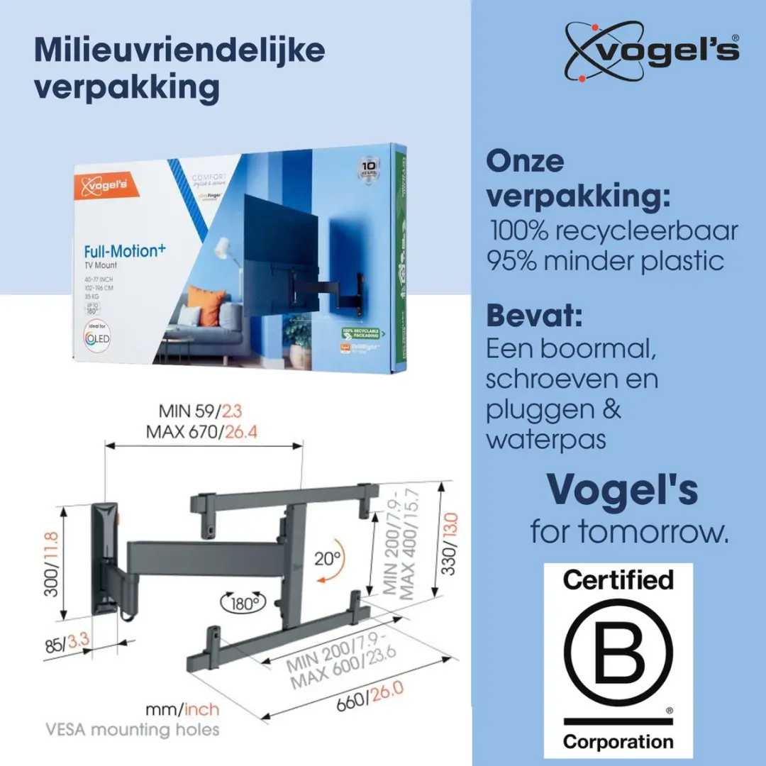 Vogel's COMFORT TVM 3665 TV-Beugel OLED 40-77" - 35kg - VESA 600x400 - Zwart