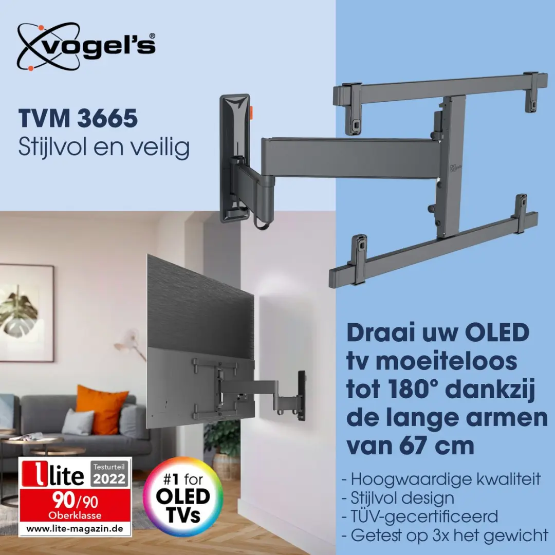 Vogel's COMFORT TVM 3665 TV-Beugel OLED 40-77" - 35kg - VESA 600x400 - Zwart