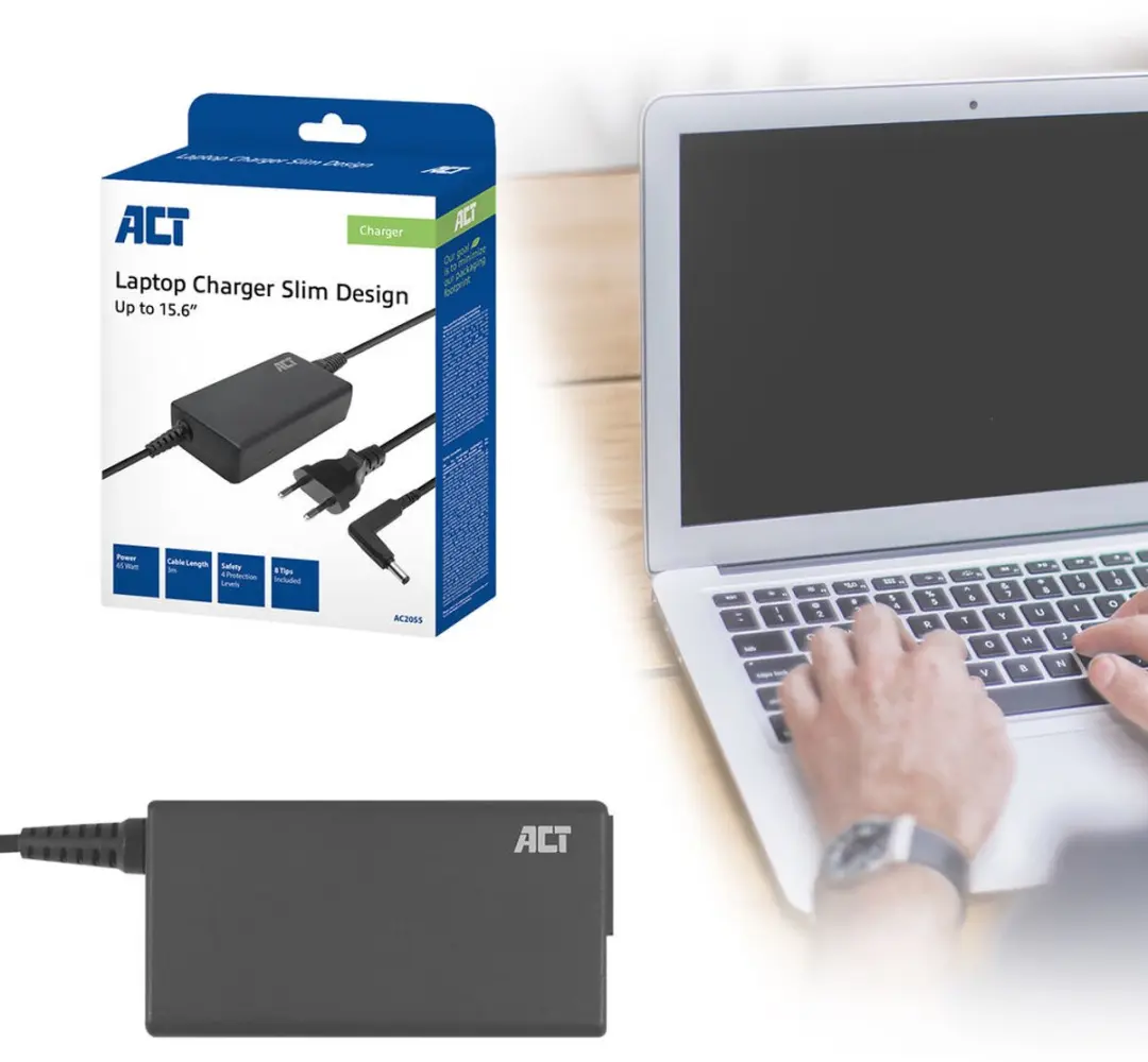 ACT AC2055 Compacte Laptoplader 65W - Zwart