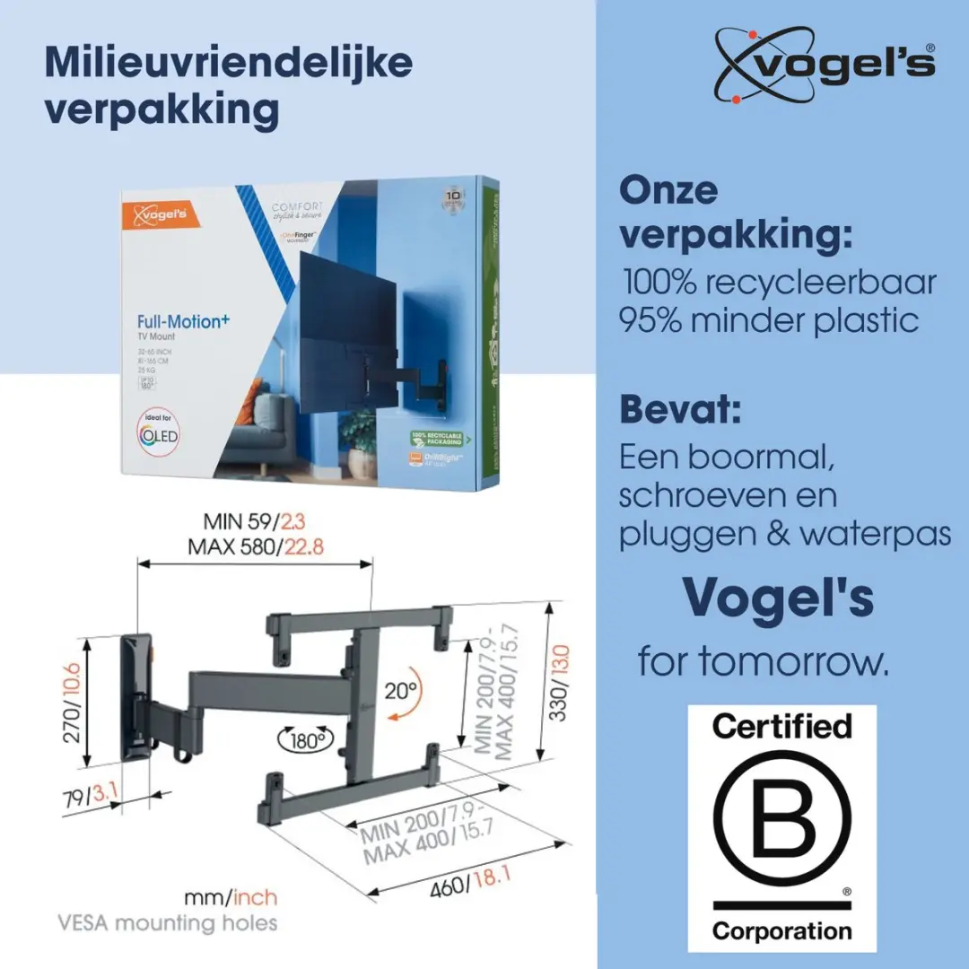 Vogel's COMFORT TVM 3465 TV-Beugel OLED 32-65" - 25kg - VESA 400x400 - Zwart