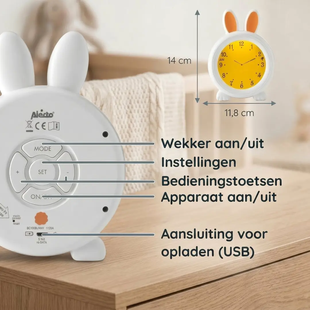 Alecto BC100BUNNY Slaaptrainer Kinderwekker - Bunny - afbeelding 6 van 6