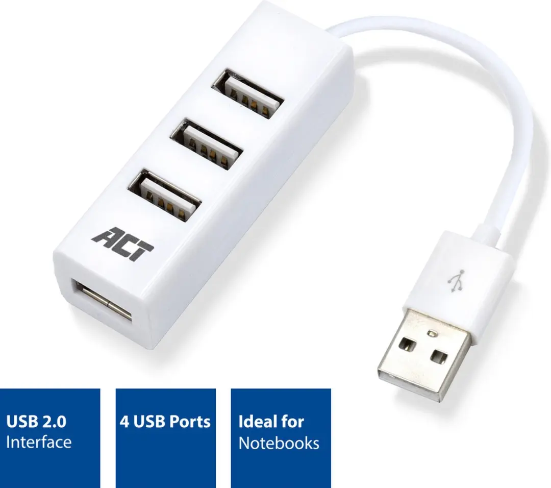 ACT AC6200 USB Splitter 4 Poorten - Wit