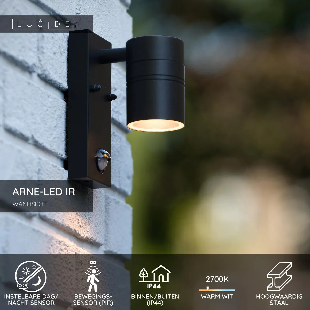 Lucide ARNE-LED Wandspot GU10 5W 2700K - Zwart