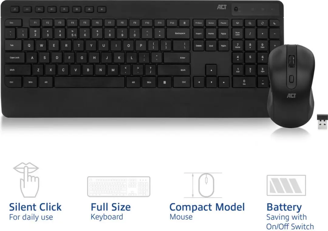 ACT AC5725 Draadloos Muis & Toetsenbord - QWERTY Zwart
