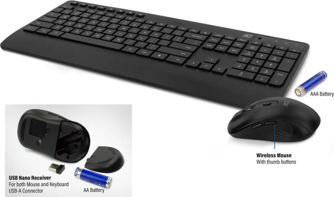 ACT AC5725 Draadloos Muis & Toetsenbord - QWERTY Zwart