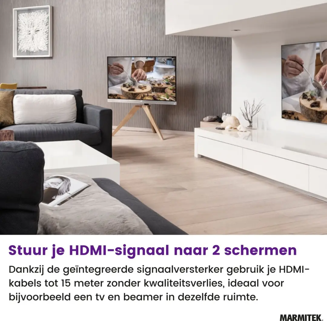 Marmitek Split 312 UHD HDMI Splitter 4K - 2 Poorten - Zwart