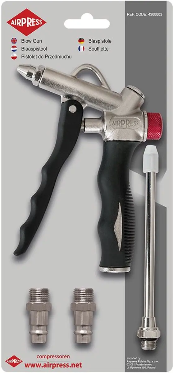 Airpress Blaaspistool 2 Weg - 1/4" Binnendraad - Rood/Zilver/Zwart
