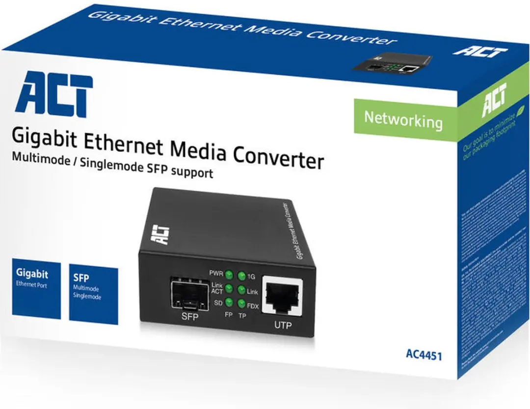 ACT AC4451 Gigabit Ethernet Media Converter - Zwart