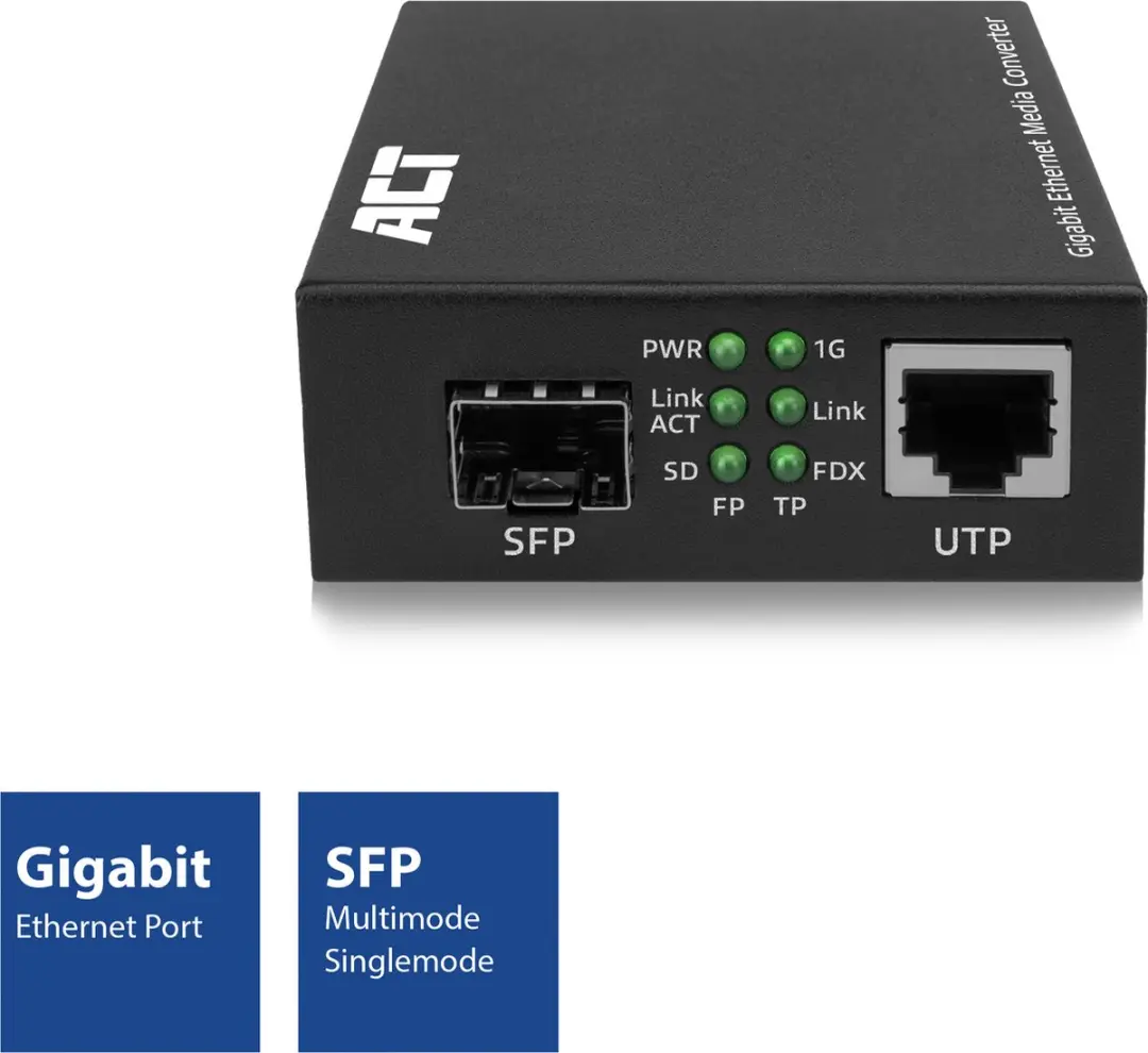 ACT AC4451 Gigabit Ethernet Media Converter - Zwart