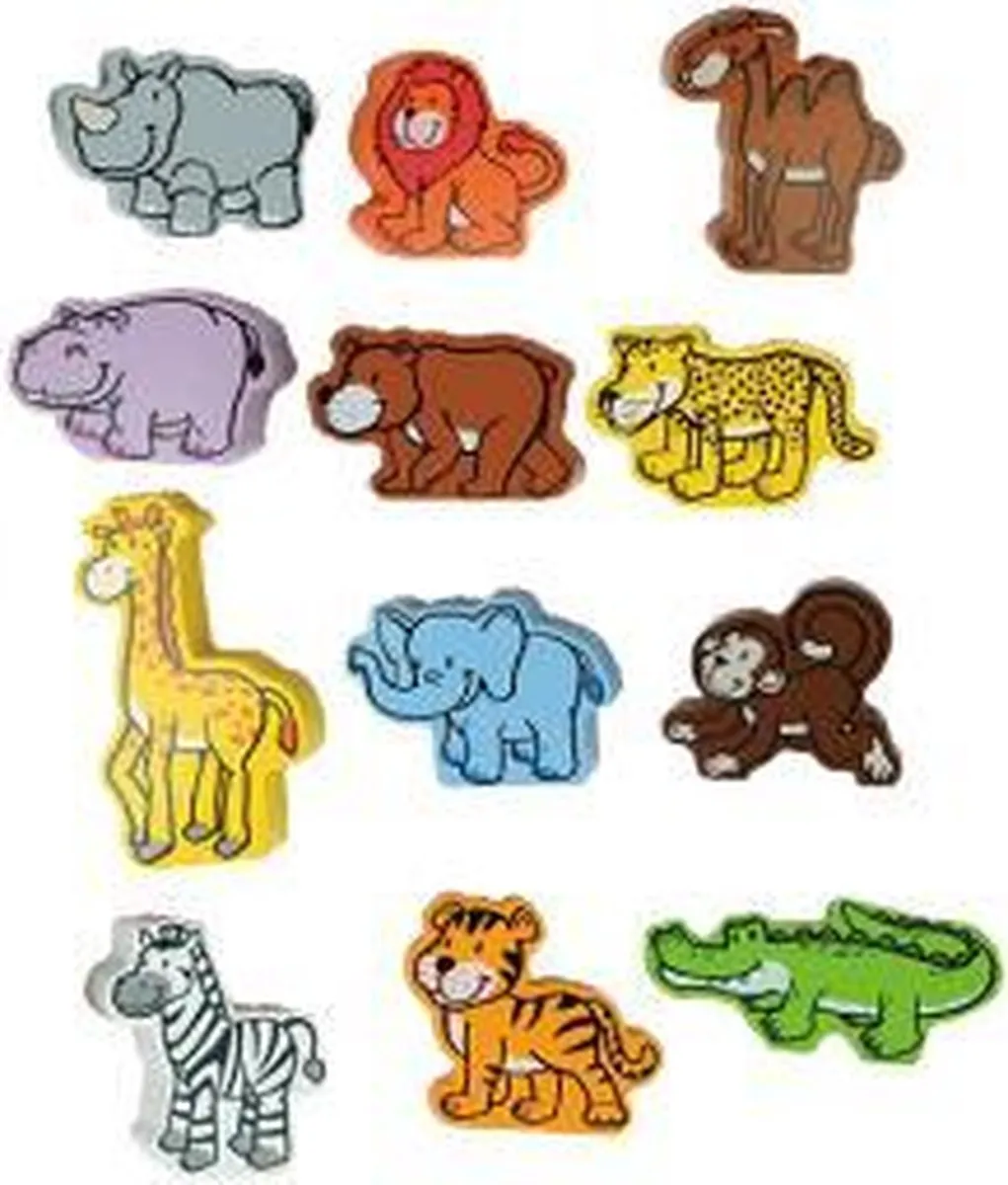 Hape Safari Dieren Houten Blokken - 13 Stuks - Multicolor