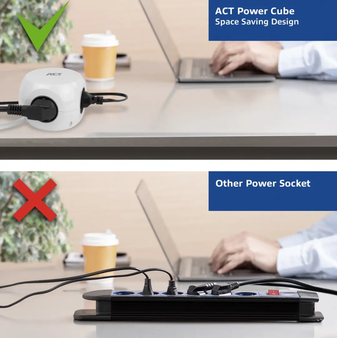 ACT AC2425 Stekkerdoos Kubus - 3 Stopcontacten 3840W - 3x USB-C/A 1,5m - Wit