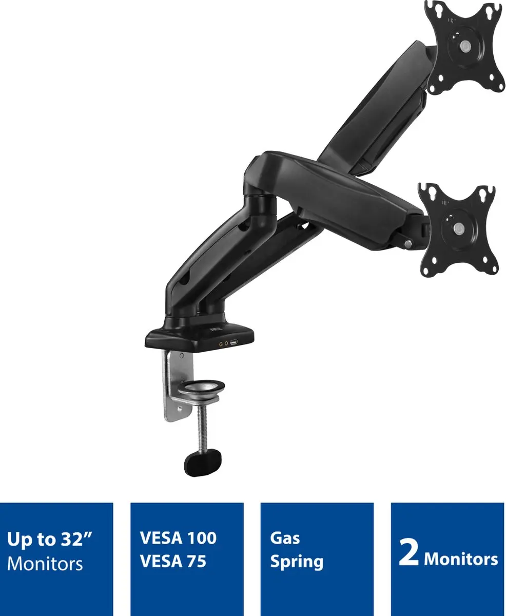 ACT Monitorarm AC8312 32" Office - 2 Schermen - Zwart