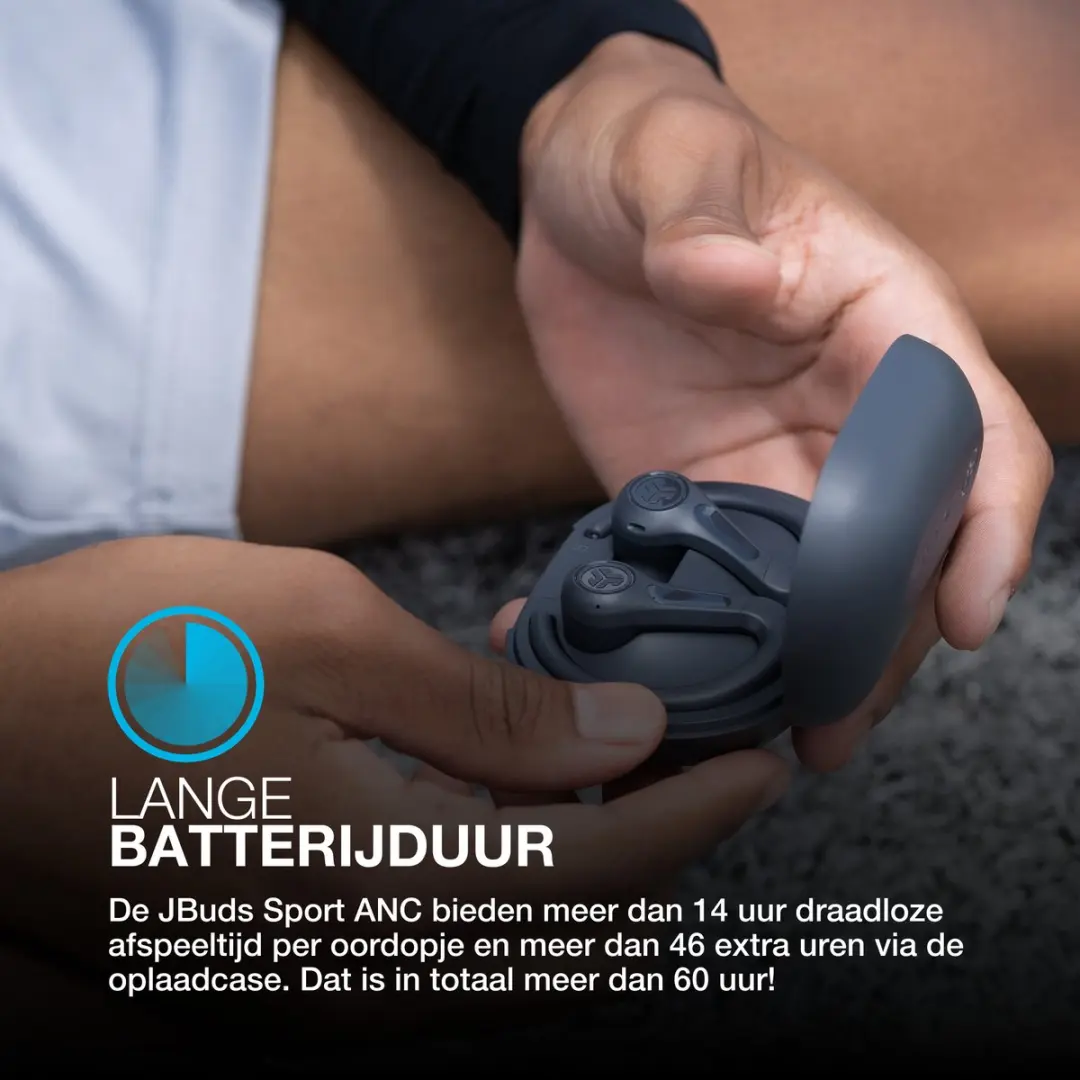 JLab JBuds Sport ANC 4 Draadloze Oordopjes - Hybrid ANC - 60u - IP66 - Zwart