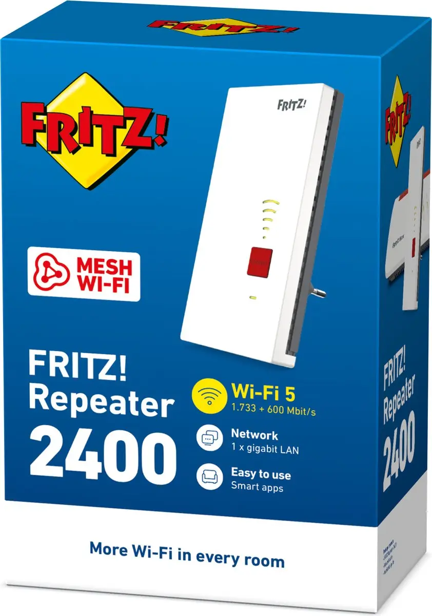 FRITZ! Repeater 2400 AC - WiFi 5 - 600+1733 Mbps - Zwart - afbeelding 6 van 6
