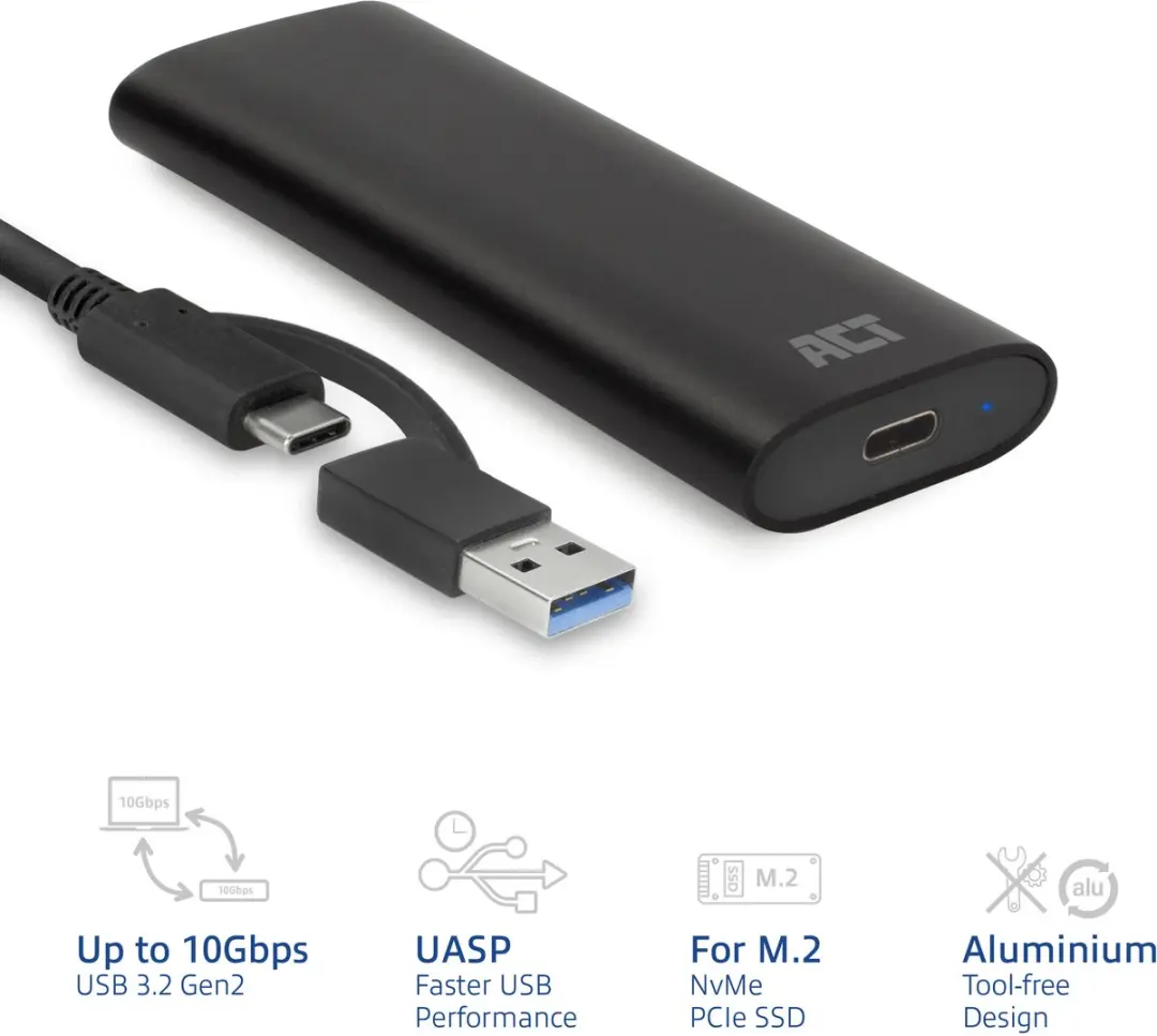 ACT AC1615 USB-C M.2 NVMe SSD Behuizing - Zwart - afbeelding 6 van 6