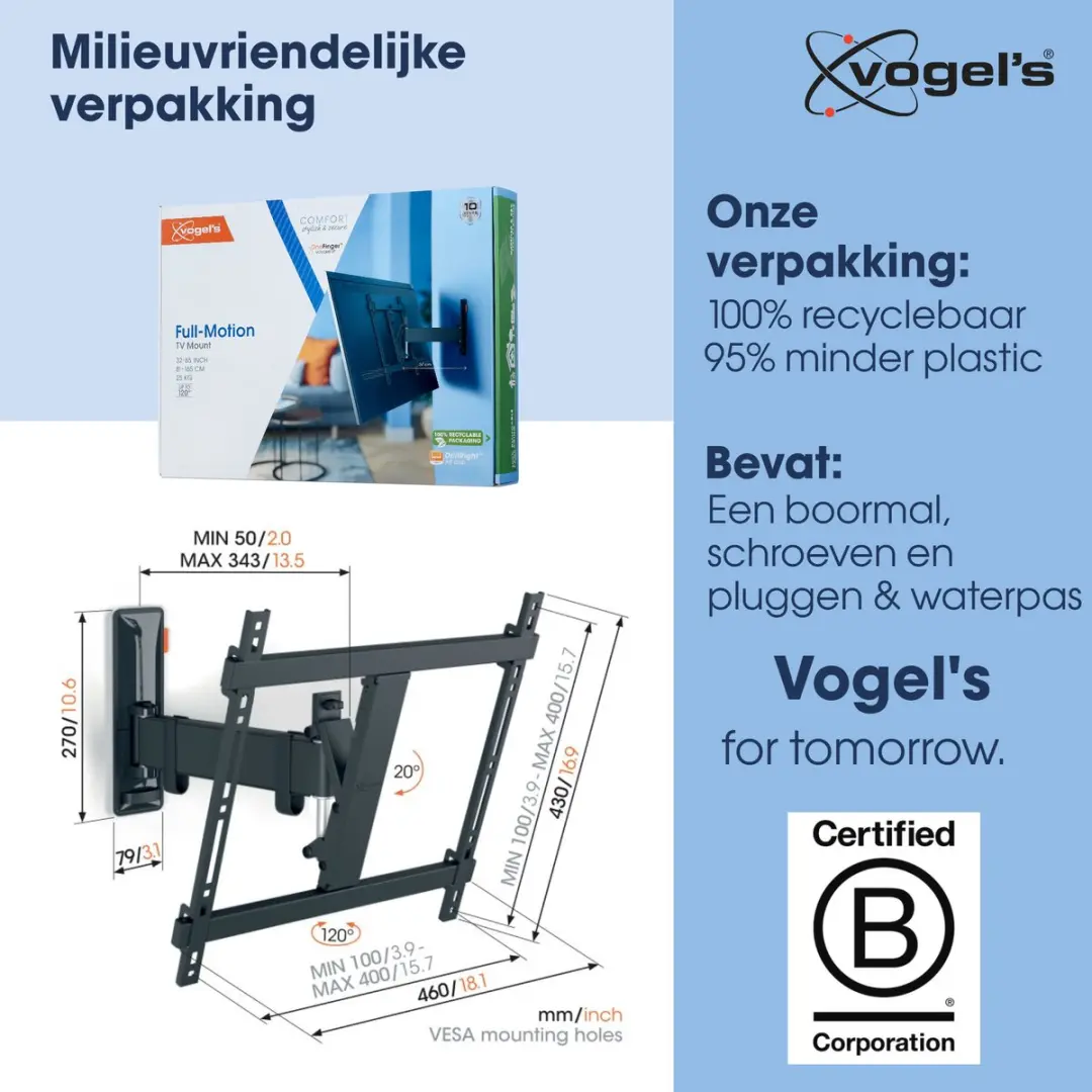 Vogel's COMFORT TVM 3425 TV-Beugel 32-65" - 25kg - Zwart