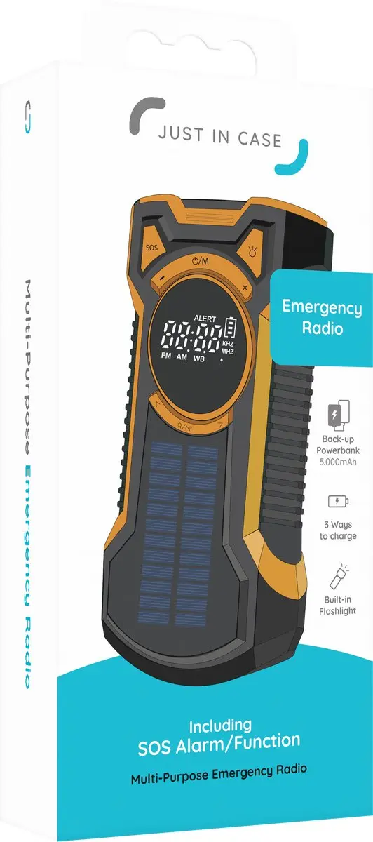 Just in Case Noodradio Solar Powerbank 5000mAh - Zwart/Oranje - afbeelding 6 van 6