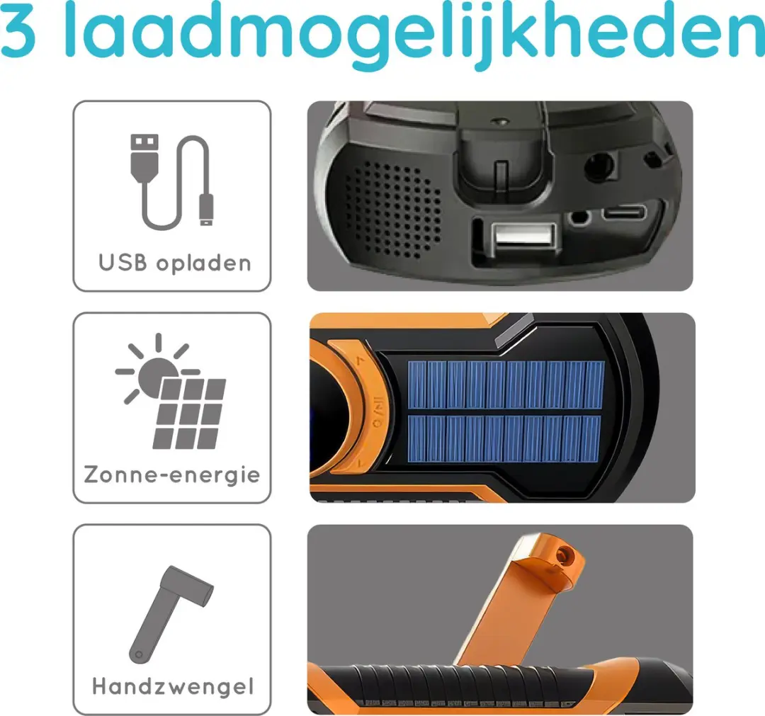 Just in Case Noodradio Solar Powerbank 5000mAh - Zwart/Oranje