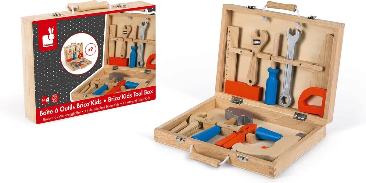 Janod Brico'kids Houten Gereedschapskist - 9 Stuks Multicolor - afbeelding 6 van 6