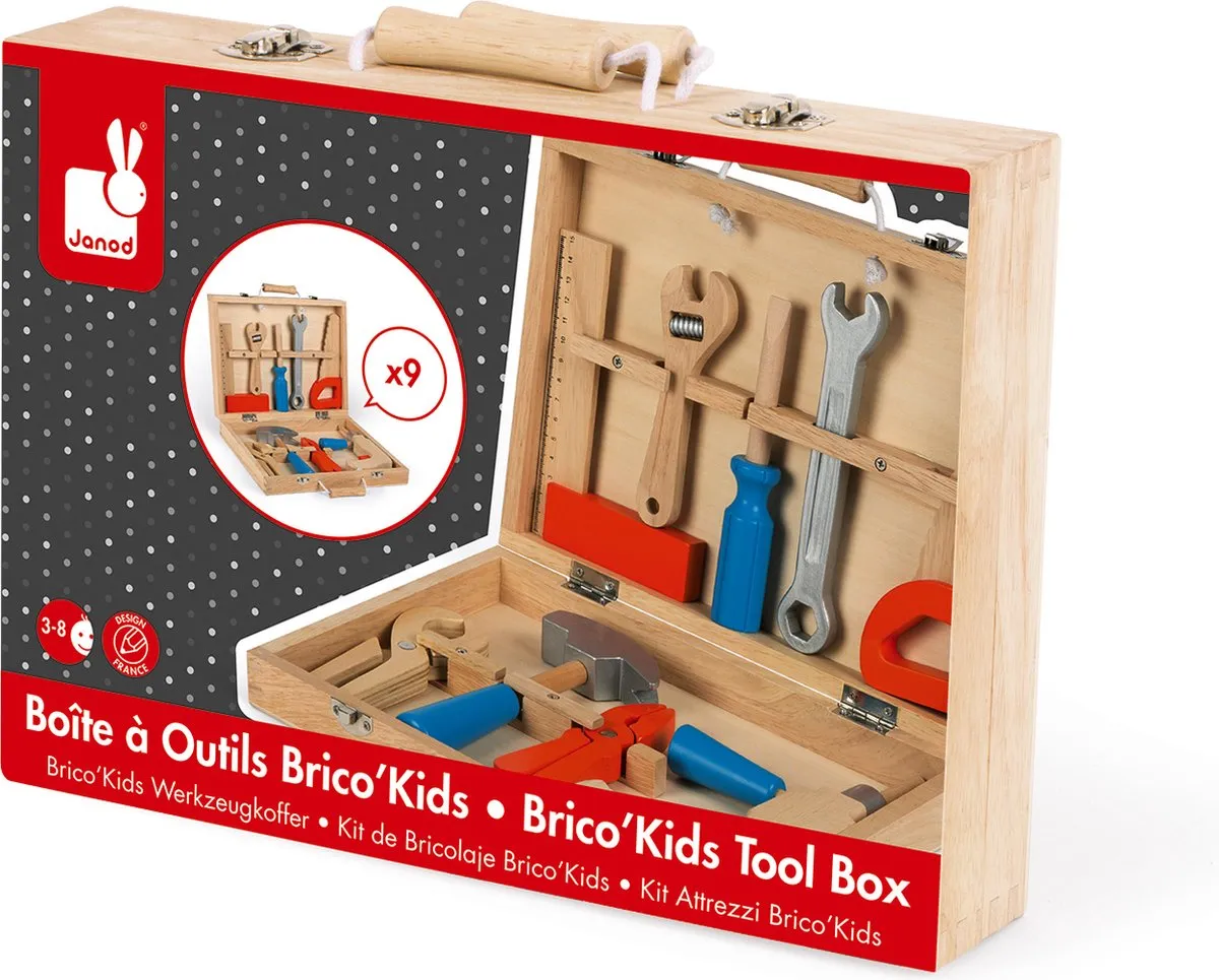 Janod Brico'kids Houten Gereedschapskist - 9 Stuks Multicolor