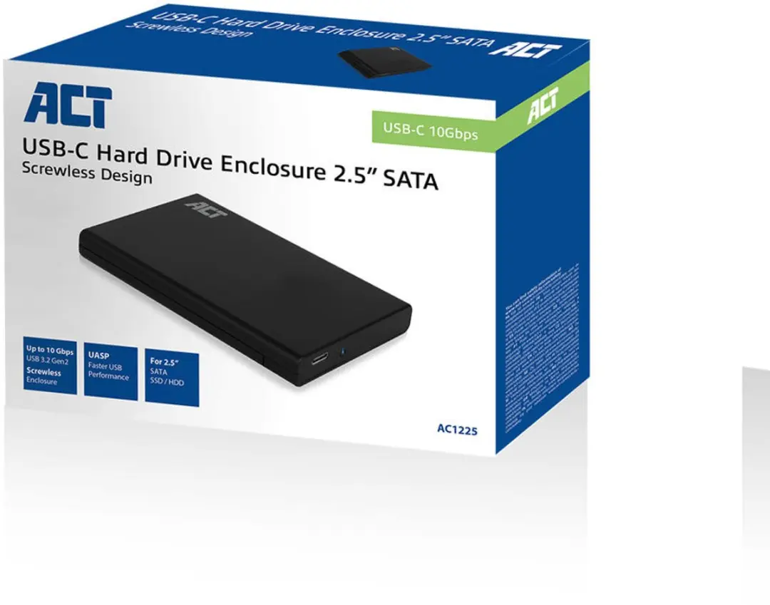 ACT AC1225 2.5" SATA Harde Schijfbehuizing - USB-C 3.2 Gen2 - Zwart
