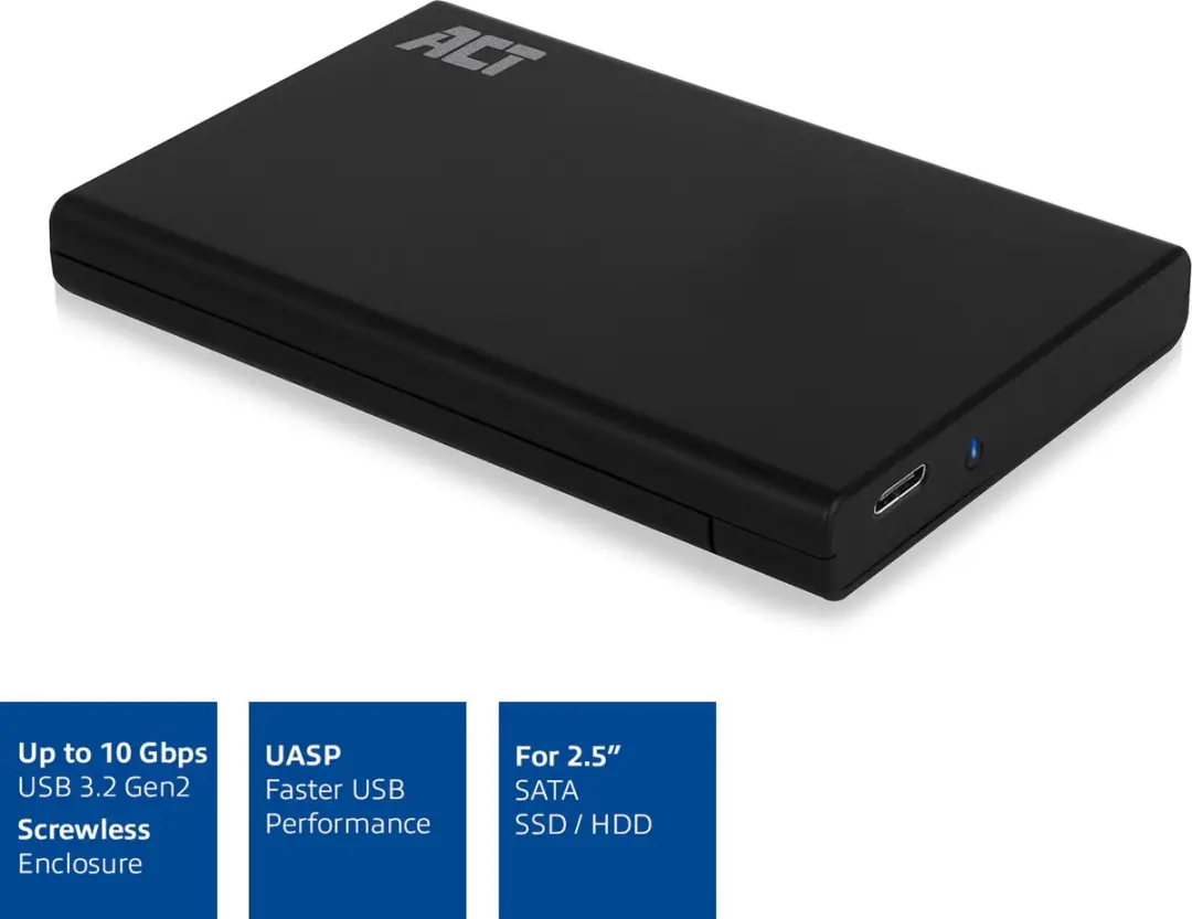 ACT AC1225 2.5" SATA Harde Schijfbehuizing - USB-C 3.2 Gen2 - Zwart