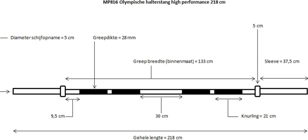 Muscle Power Olympische Halterstang 218cm - 50mm - Zilver
