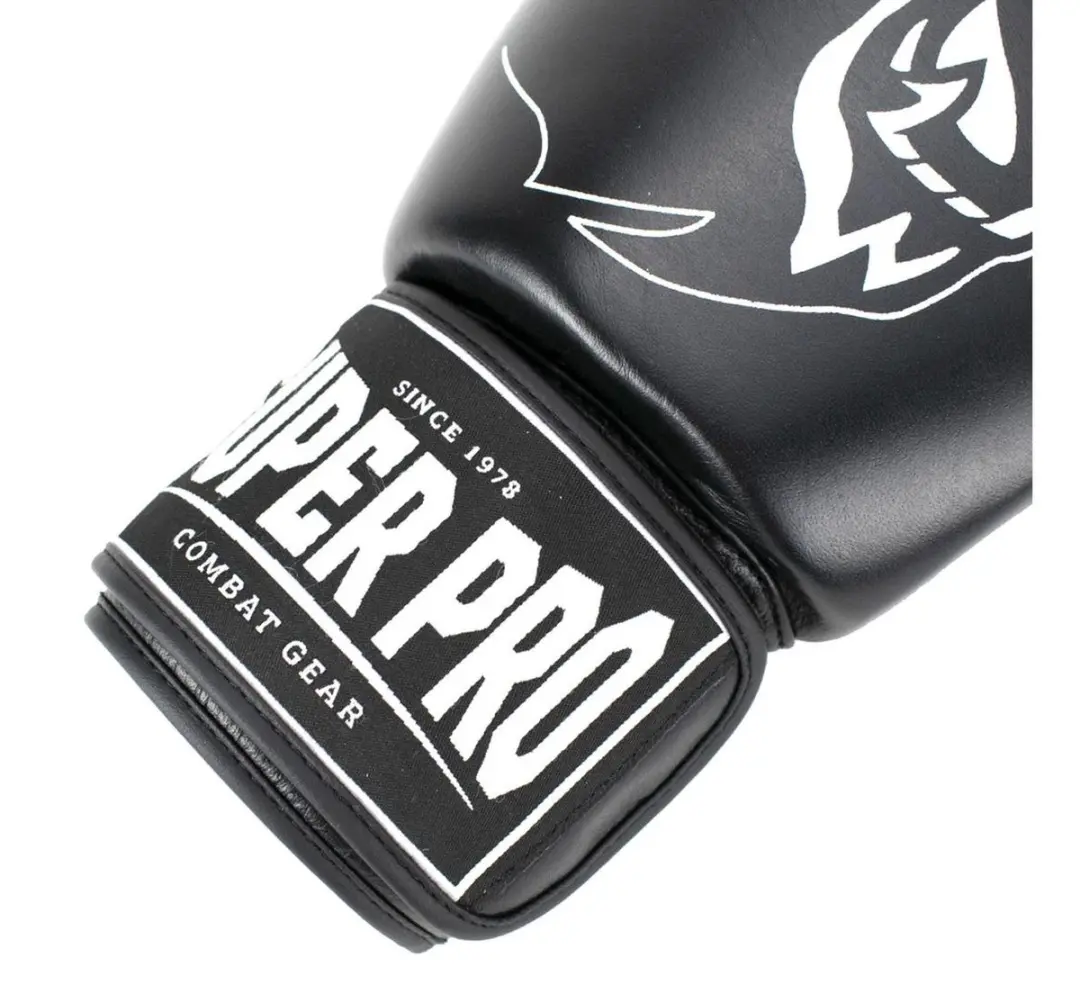 Super Pro Warrior Lederen Bokshandschoenen 12oz - Zwart/Wit