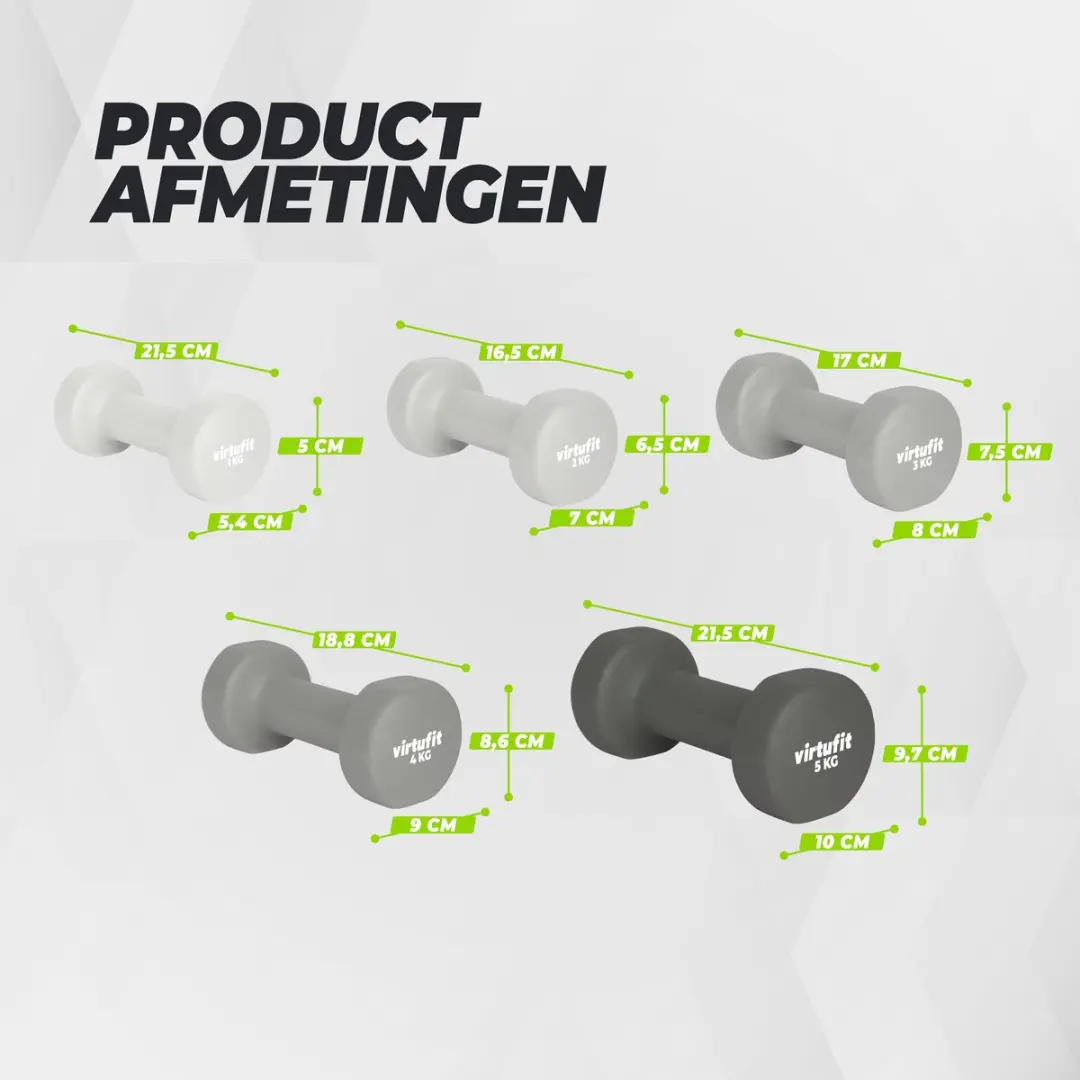 Virtufit Vinyl Dumbbell Pro Set 2x1kg - Lichtgrijs