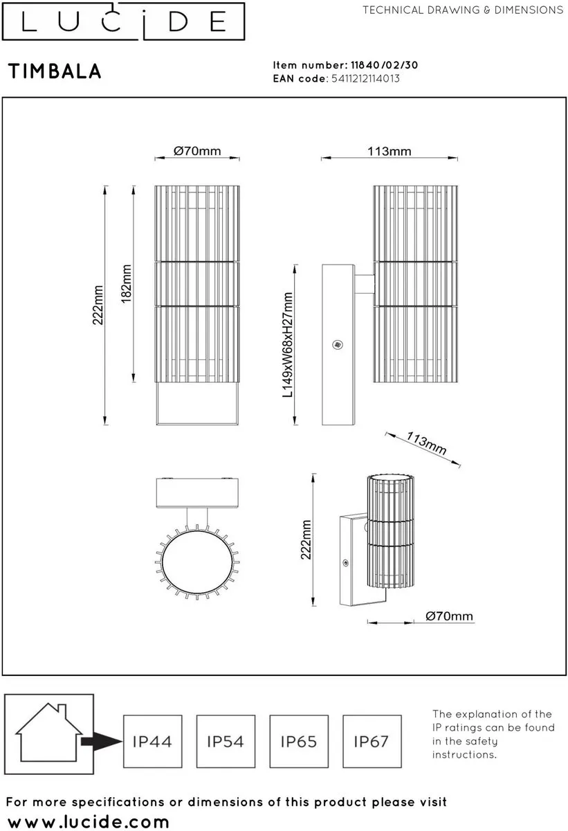 Lucide Timbala Wandspot 2xGU10 - Zwart