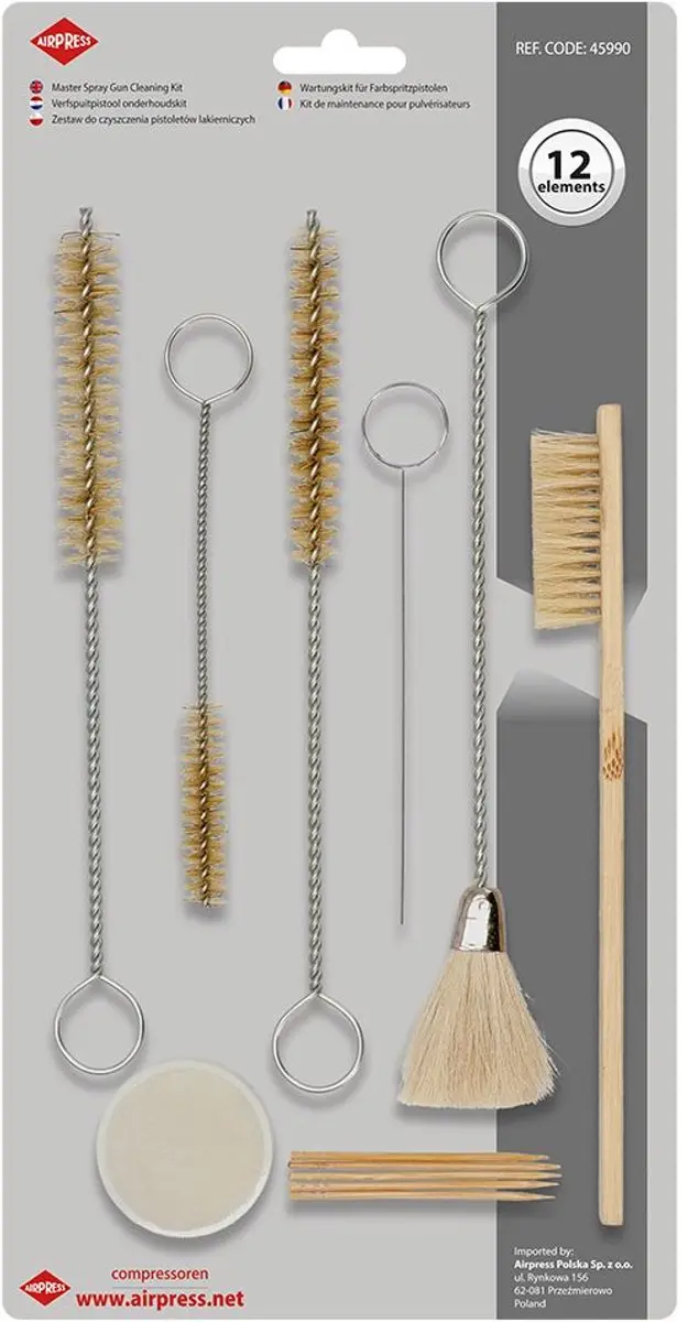 Airpress Verfpistool Borstelkit 12-delig - Zilver/Beige