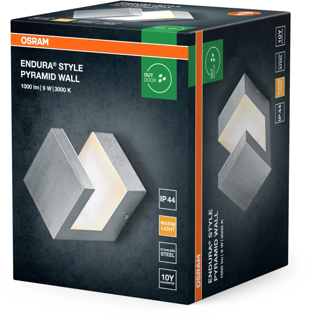 Osram ENDURA Style Pyramid Wandlamp 9W - Warm wit - IP44 - Steel