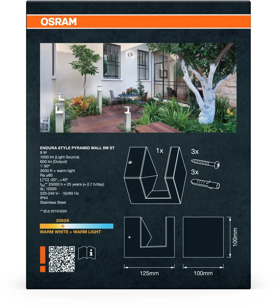 Osram ENDURA Style Pyramid Wandlamp 9W - Warm wit - IP44 - Steel