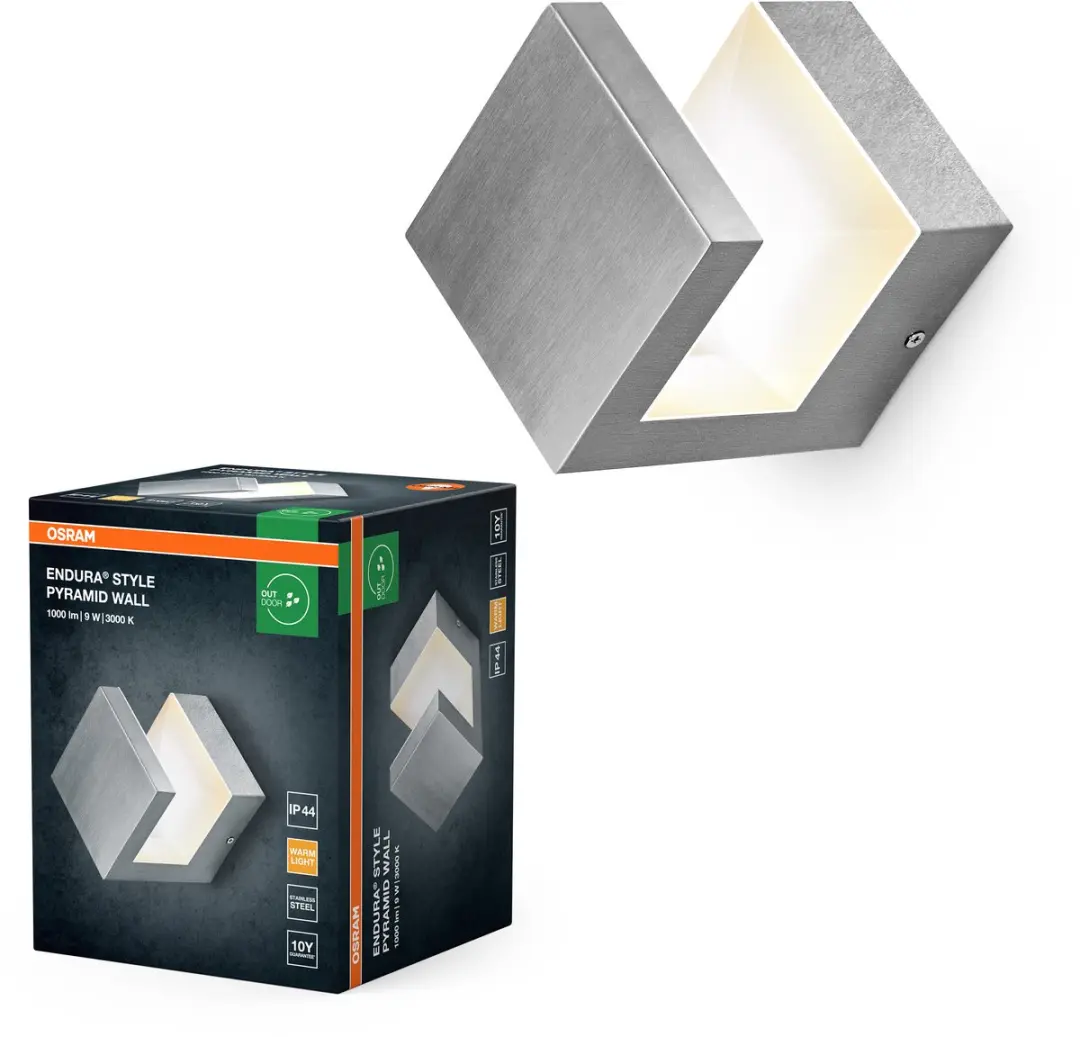 Osram ENDURA Style Pyramid Wandlamp 9W - Warm wit - IP44 - Steel