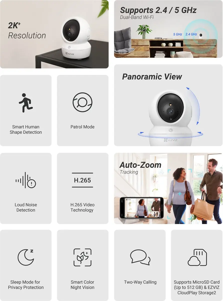 EZVIZ H6C 4MP Binnencamera - 360° PTZ - Wit