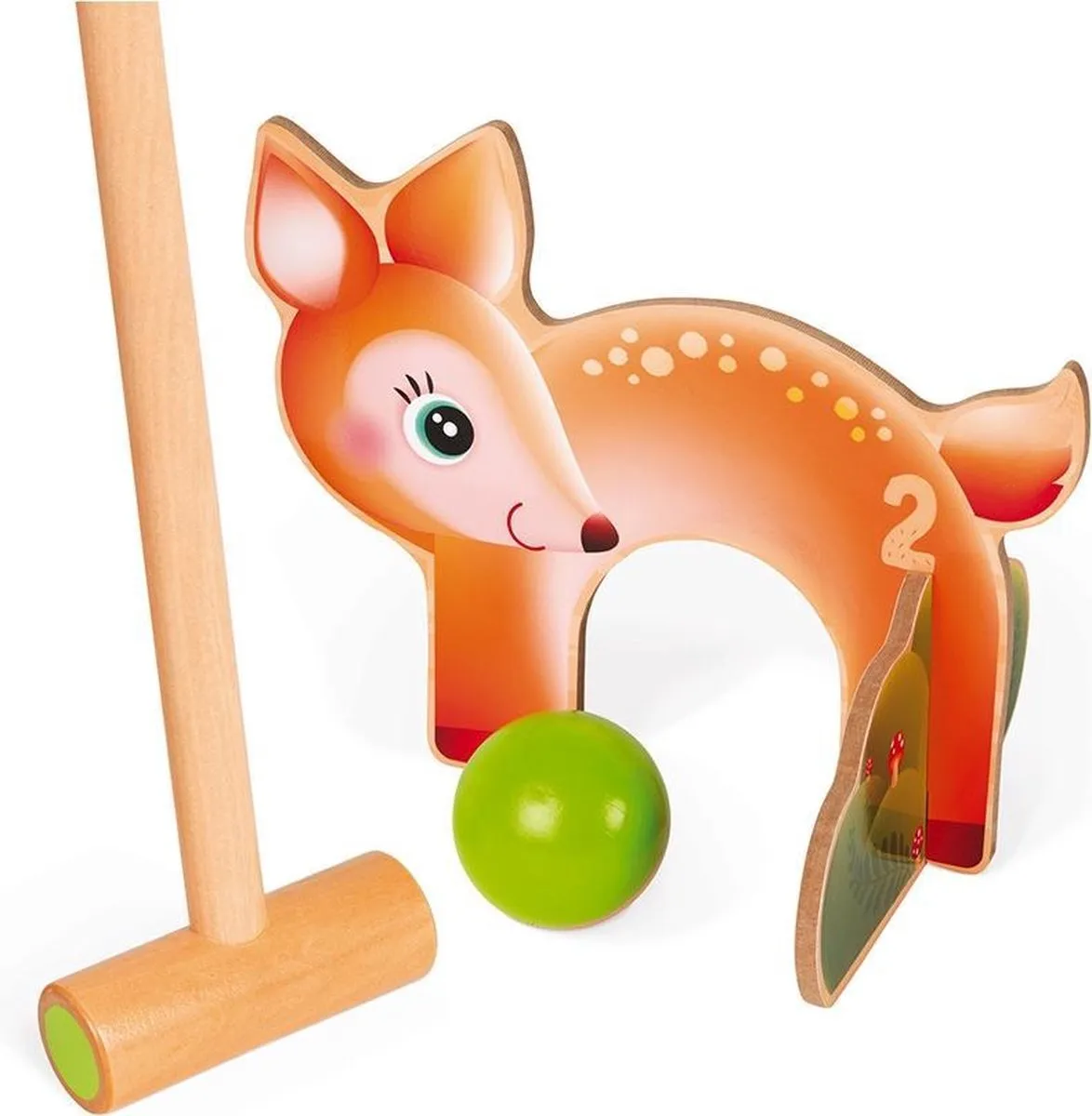 Janod Croquet Bosdieren - 6 Poortjes 2 Hamers 2 Ballen