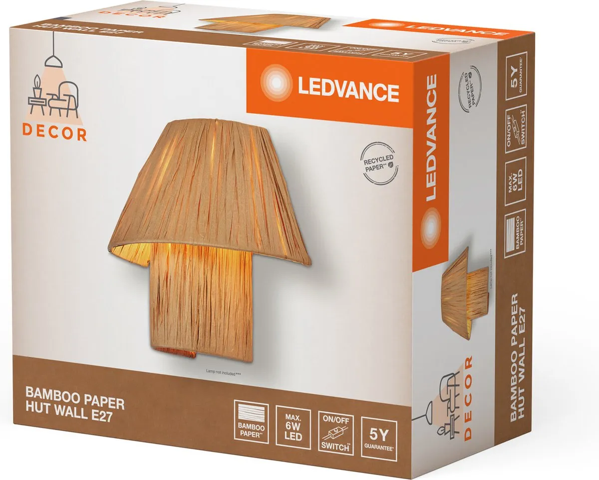 LEDVANCE Decor Bamboo Paper Hut Wandlamp E27 - Bruin