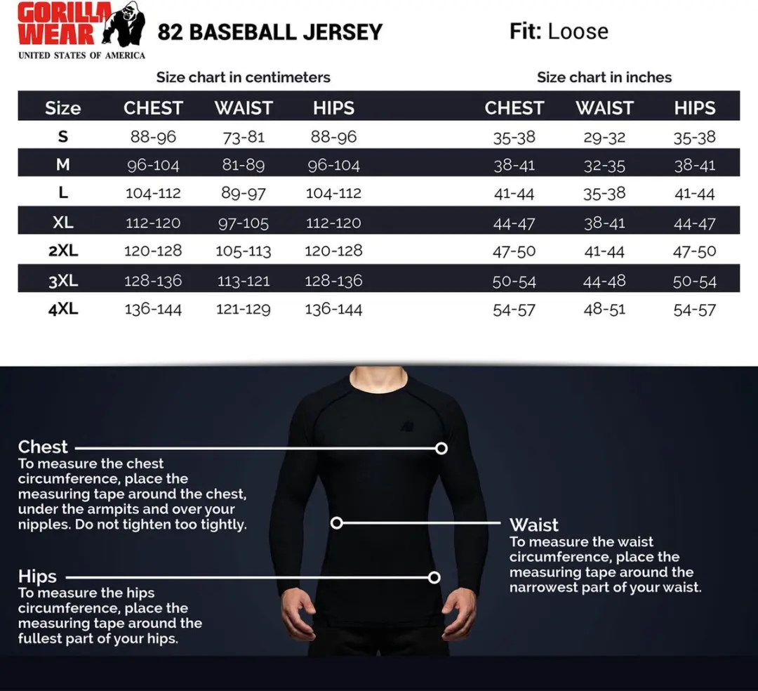 Gorilla Wear 82 Baseball Jersey - Zwart S