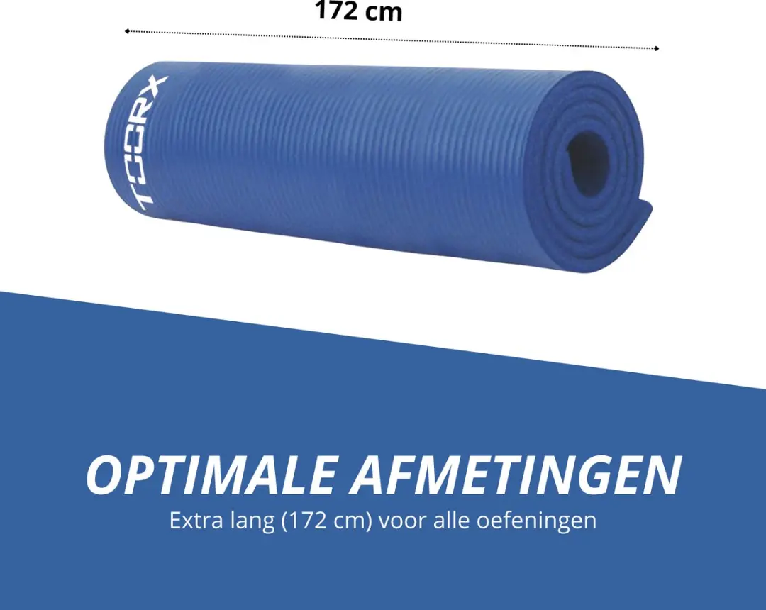 Toorx Fitnessmat PRO 172x61cm Blauw - Antislip met Ophangoog