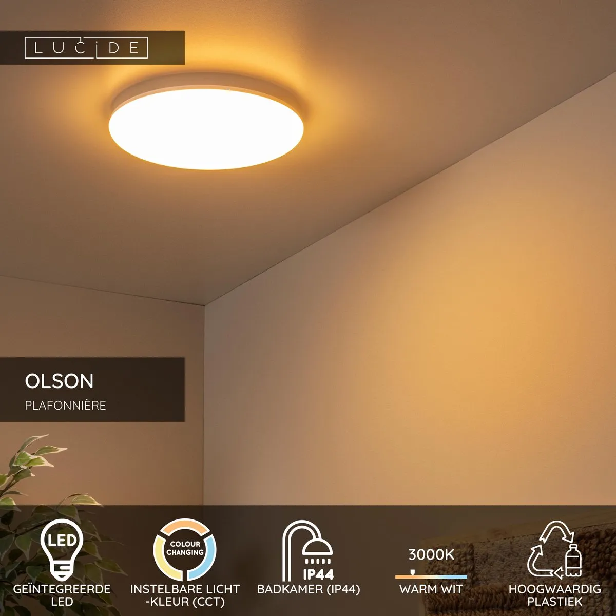 Lucide OLSON Plafonnière Badkamer LED 29cm - Opaal - 3000K/6500K