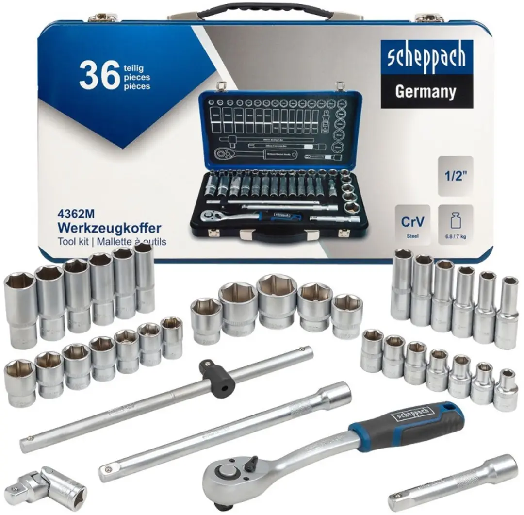 Scheppach SCH-4362M Dopsleutelset 36-delig 1/2" - 8-32mm